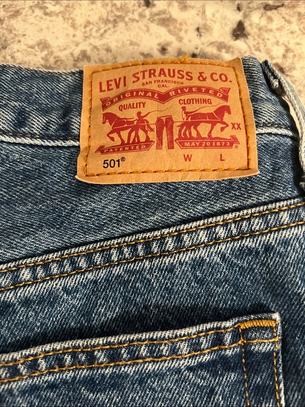 Levi's Blue High-Rise Denim Shorts button fly